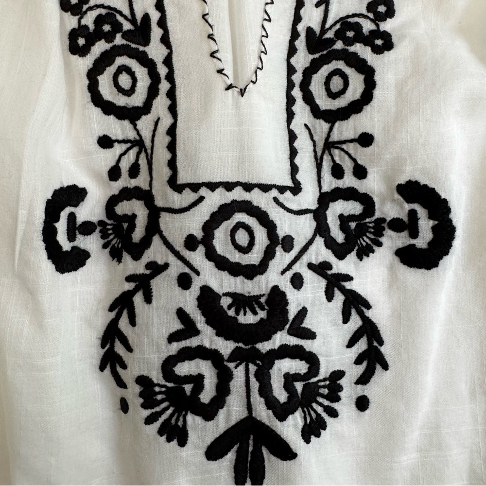 J.Crew White Cotton Gauze Embroidered V-Neck Puff Sleeve Blouse 0 - Picture 7 of 15